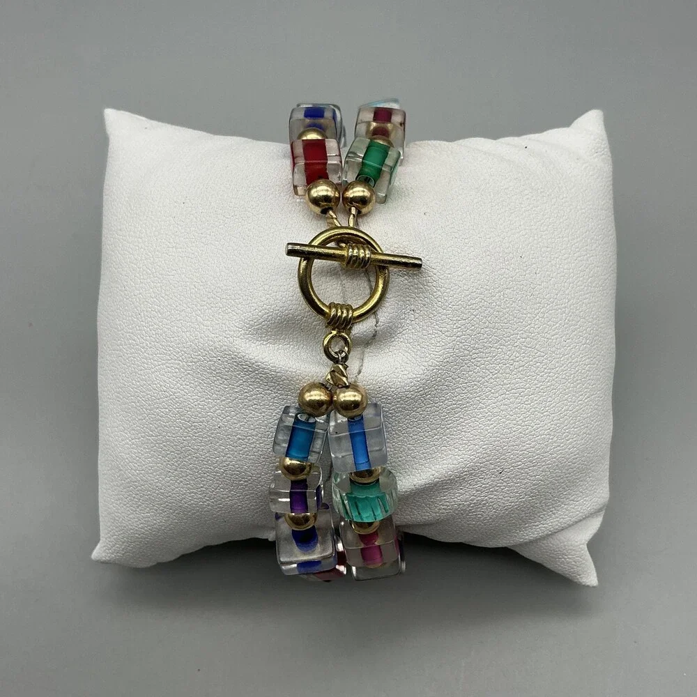 Infinity Womens Watch 24mm Gold Tone Multicolor Bead Bracelet New Battery 6.75